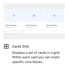 The block preview thumbnail for a custom Cards Grid block.